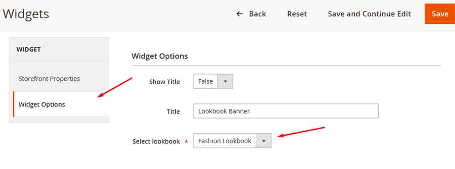 Magento 2 lookbook widget banner option