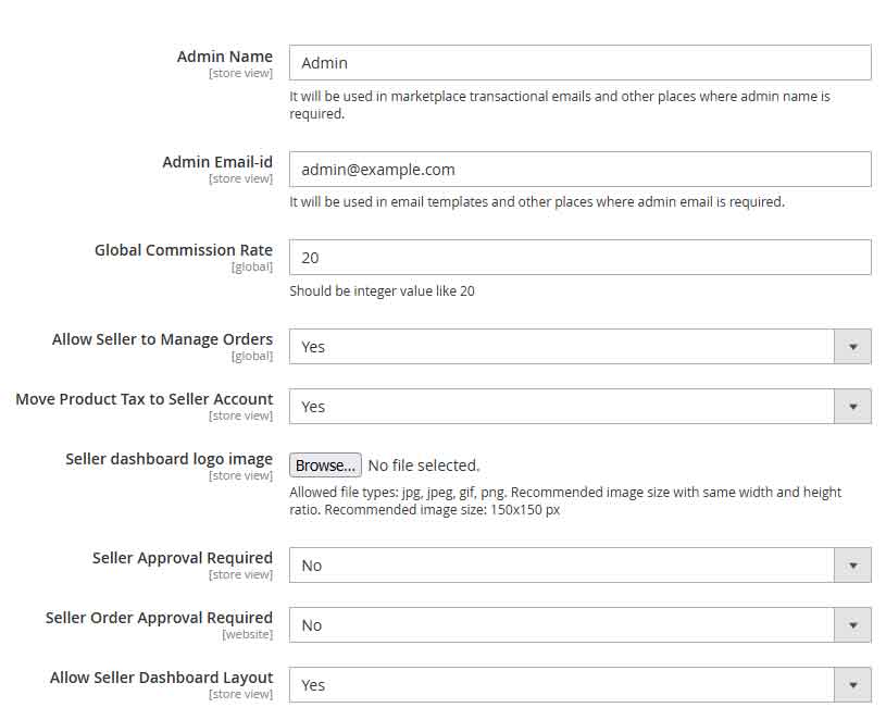 Magento 2 Multi Vendor Marketplace genera settings