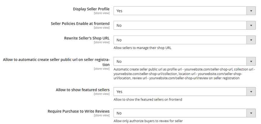 Magento 2 Multi Vendor Marketplace seller profile page settings