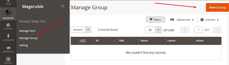 Magento 2 product slider manage group