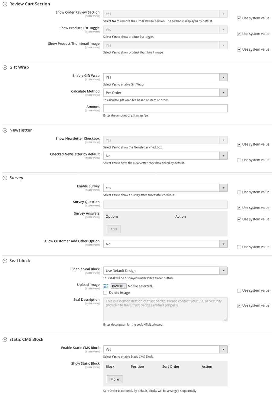 Magento 2 One Step Checkout Other Display Configuration