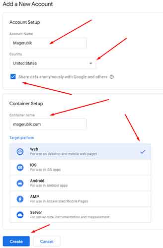 Google Tag Manager Create Info