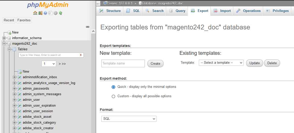 Magento 2 export database